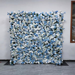 Fabricante mayorista de paredes de flores artificiales azul cielo, decoración de fondo de rosas de seda para bodas - Product Image 3