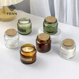 Gradien kaca bulat aroma lilin Jar teh warna tahan mewah Kaarsen tempat lilin tempat kaca dengan tutup kayu