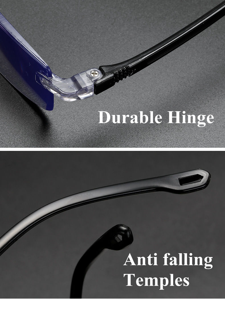 Custom logo Durable Flexible New HD Black Frameless Plain Unisex Fashion Anti Blue Light Reading Glasses for Men Women