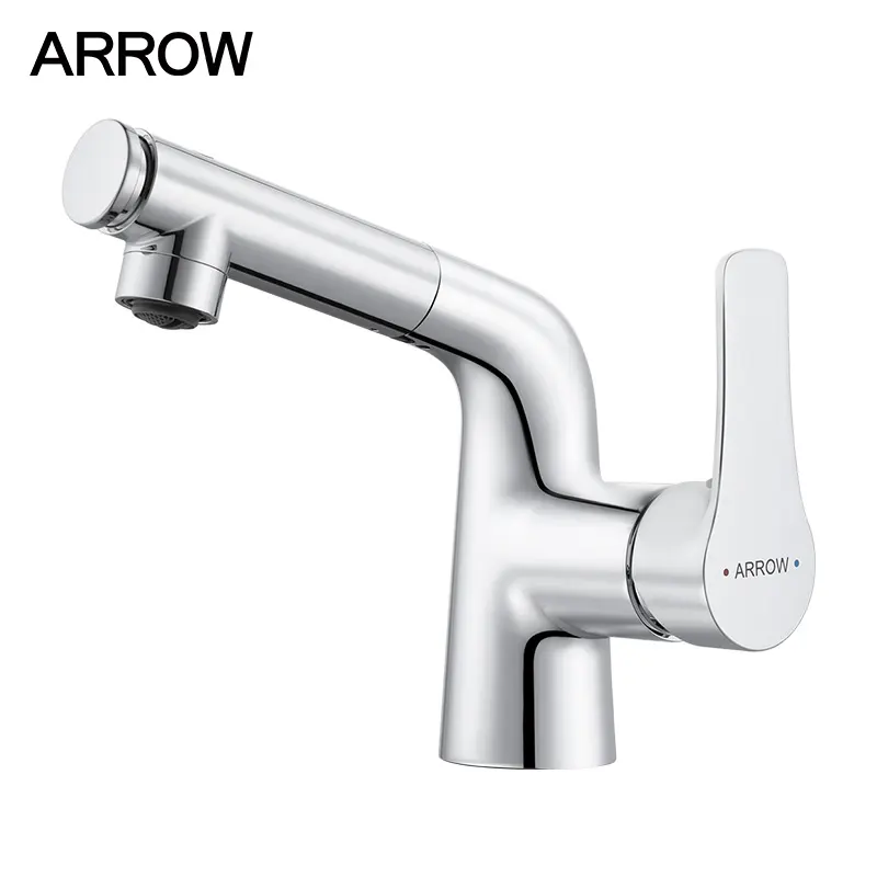 Grifos cromados ARROW, grifos calientes y fríos, grifo extraíble para lavabo, grifo moderno para lavabo de agua para baño de un solo orificio, Torneiras