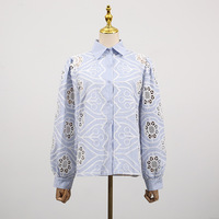 Chemisier Femme Chic et Confortable en Tissu Brodé Creux Élastique à Manches Longues Motifs Plantes et Fleurs Nouvelle Collection Printemps 2026 Vente en Gros