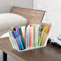 Porte-stylos en acrylique transparent à bords ondulés, organiseur de bureau, support pour crayons, rangement pour pinceaux de maquillage