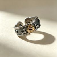 Bagues classiques tibétaines en argent plaqué or avec motif cerf, sans nickel, bijoux en argent 925, bague de prière apaisante, collection d'art