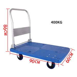 헤비 듀티 4 륜 접이식 카트 400kg 적재 용량 플랫 플라스틱 플랫폼 핸드 트럭 맞춤형 OEM 저장 트롤리 - Product Image 1