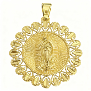 Perhiasan tembaga grosir perhiasan berlapis emas 14k liontin Mary perawan geometris berongga bulat relijius - Product Image 1