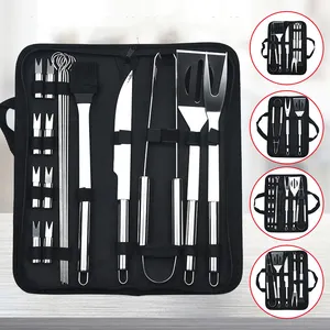 Spatola per barbecue da 18 pezzi con, apribottiglie incorporato, pinze, forchetta, coltello, spazzola per imbastire e spazzola per griglia con raschietto set per barbecue/