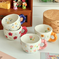 Style coréen Ins peint à la main sous glaçure marque de couleur tasse en céramique mignon niche fleur thé tasse à café Souvenir en gros