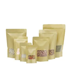 Recyclable Stand Up Pouch Zip Lock Kraft Paper Bag Food Packaging Paper Bag Ziplock Bag With Window
