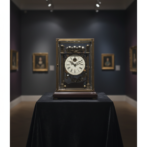 Horloge de table à échappement à bille tombante gravée en bronze antique avec cadran en laiton et base standard - Product Image 6