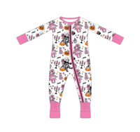 Combinaison en bambou pour commande en gros, pyjama d'Halloween avec lune pleine et loup hurlant, hypoallergénique