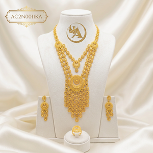 Fashionable Gold Plated Brass Long Arabic Dubai Style Statement Necklace Box <b>Chain</b> Flower Pattern for Wedding - Product Image 1
