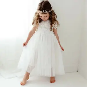 Ready Made 3 4 5 6 7 8 Year Old Child Embroidery Gown White Baptism Dress Tulle Kids Frocks Birthday Design Toddler Girl Clothes