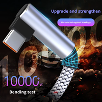 Produk terlaris pada platform e-commerce 6A kabel Tipe C pengisian daya cepat dengan 90 derajat siku desain nilon kepang untuk ponsel
