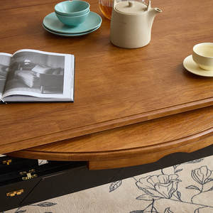 Table à manger rectangulaire en bois massif de style rétro français, convertible, style vintage, pour petites maisons - Product Image 4