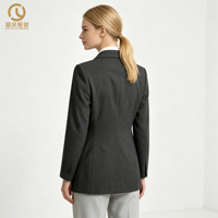 Blazer élégant pour femme à col en V, longueur standard, avec broderie floquée, fermeture à bouton unique, motif uni, respirant, manches longues
