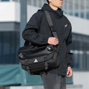 Fashion Mixed Material Dual Buckle Flap Design <b>Men</b> Messenger <b>Bag</b> Waterproof Patchwork PU Nylon Crossbody Sling <b>Shoulder</b> <b>Bag</b> - Product Image 5