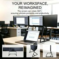 Moniteur triple écran multi-écrans 15,6 pouces IPS 1920x1080 60Hz avec support métallique pliable, Plug and Play avec haut-parleurs pour le bureau