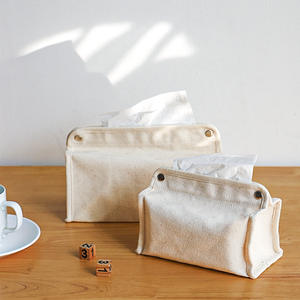 Funda de lona para caja de pañuelos, tamaño grande, 24,5 cm, almacenamiento portátil multiusos para escritorio, color blanco marfil, plegable, para uso doméstico y en casas de huéspedes - Product Image 2
