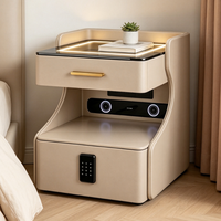 Table de chevet moderne en cuir avec éclairage LED tactile, tiroir de rangement et serrure à code pour chambre à coucher