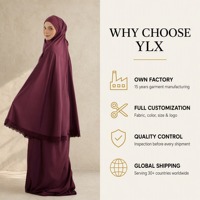 Ensemble de prière élégant personnalisé pour femmes, deux pièces, crêpe marron, bordure en dentelle, khimar abaya, OEM ODM, marque privée, vêtements de prière islamiques modestes