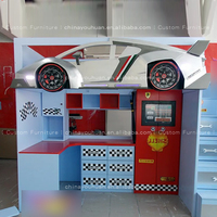 Lit en forme de voiture multifonctionnel et élégant pour garçons, personnalisation complète pour les chambres d'enfants, avec bureau en dessous, lit mezzanine avec bureau