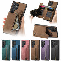 Étui en cuir pleine couverture avec fentes pour cartes pour Samsung A17/S26 Ultra, étui de protection à fermeture éclair pour A56 A06, support de téléphone Note20 avec design gaufré