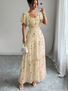 Abito Personalizzato <span class=keywords><strong>da</strong></span> Donna, Gonna Lunga Plissettata a Vita Alta, Vestito Casual in Raso, Abito a Linea A per l'Estate, Uso Quotidiano e Formale - Product Image 2