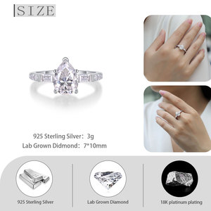 Anillo <span class=keywords><strong>de</strong></span> Diamante Creado en Laboratorio <span class=keywords><strong>de</strong></span> Talla Personalizada, 2.2ct, Corte Pera, Color D, Plata 925, Bañado al Vacío en <span class=keywords><strong>Oro</strong></span> <span class=keywords><strong>de</strong></span> 18K, Banda Pavé, Anillo <span class=keywords><strong>de</strong></span> Boda - Product Image 5
