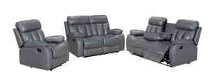 Ensemble de canapés inclinables manuels HOMERS 3+2+1 <span class=keywords><strong>en</strong></span> cuir véritable pleine fleur, incluant un canapé 3 places, un canapé 2 places et un <span class=keywords><strong>fauteuil</strong></span> inclinable avec table rabattable - Product Image 2