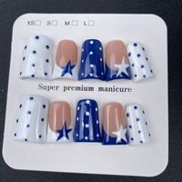 Grosir Pabrik Kuku Buatan Tangan Berkualitas Tinggi Tipe Duckbill Warna Biru dan Putih Motif Polka Dot Prancis Dapat Digunakan Kembali