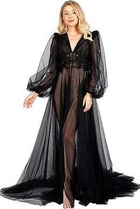 S8366F Vestaglia Lunga in Tulle per Sposa, Abbigliamento Intimo per <span class=keywords><strong>Donne</strong></span> in Gravidanza, Vestaglia per Servizi Fotografici, Camicia da Notte Fantasia - Product Image 2