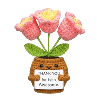 Ensemble unique de plantes en pot au crochet, mini tournesol, rose, tulipe faits à la main avec carte de message pour un cadeau d'anniversaire ou un décor