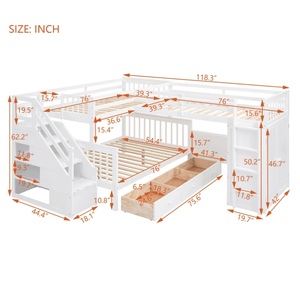 Conjuntos de <span class=keywords><strong>Muebles</strong></span> de Dormitorio Infantil al por Mayor de <span class=keywords><strong>Fábrica</strong></span> Litera en Forma de L Doble sobre Matrimonial con 3 Cajones, Escritorio Portátil y Armario - Product Image 6