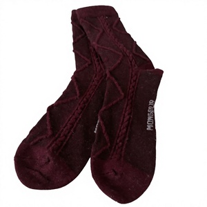 Wholesale Men's <b>Burgundy</b> Knitted Crew <b>Socks</b> Geometric Pattern Wool Viscose Winter Thermo Warm - Product Image 1