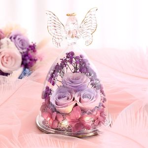 Statuette di Angeli sotto Cupola di Vetro - Regali di Natale e Compleanno per Donne, Mamme, Mogli - Confezione Regalo con Rose Vere Conservate, Fiori Eterni - Product Image 4