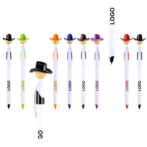 Stylo bille publicitaire en plastique en gros avec logo personnalisé, motif casquette en jean, pour étudiants et écoliers - Product Image 1