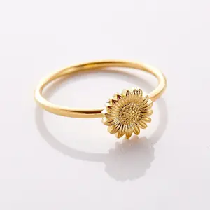 Inspire jewelry Sunflower ring PVD 18k Real Gold Stainless Steel Jewelry Fashion Rings Customize and Wholesale Islamic jewelry