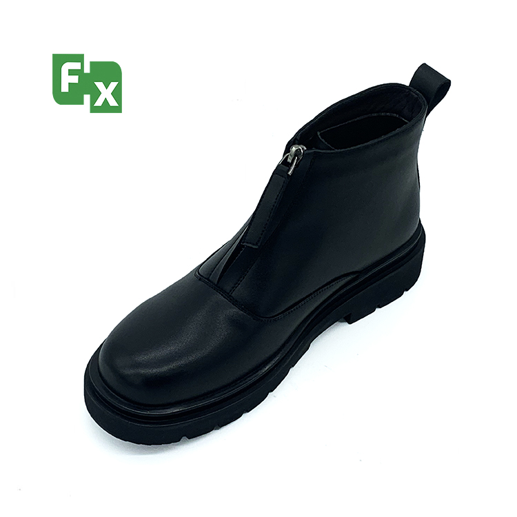 New Arrival Customized Fashionable Walking Style Zip design Waterproof PU Leather Black Men Casual Shoes Boots