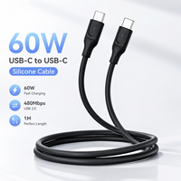 Kabel USB C ke USB C 60W 1.0m PD Pengisian Cepat 3A Tipe C Kabel Data Jalinan Nilon untuk Laptop Ponsel OEM ODM