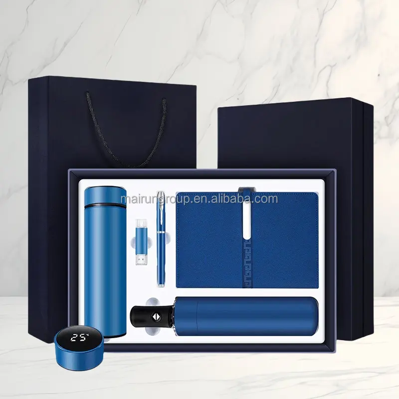 New Model USB + Metal Pen + speaker + Power Bank + Thermos + Umbrella + notebook Gift Set for wedding opening and ceremony