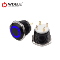 Interruptor de Botón de Metal Impermeable con Carcasa de Aluminio y Superficie de Botón Negra de 16 mm Sin LED, Interruptor de Botón Autoblocante