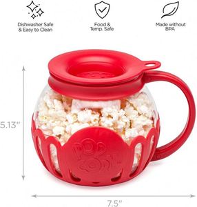 Recipiente para Palomitas de Maíz de Vidrio Borosilicato Apto para Microondas, Ecológico, 3 en 1, con Tapa de Silicona, Apto para Lavavajillas, Libre de BPA, para Fiestas - Product Image 2