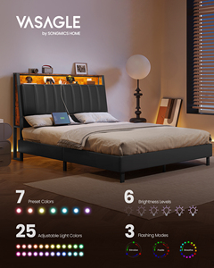 Letto Matrimoniale Regolabile VASAGLE con Testiera Contenitore, Struttura Letto Queen Size con LED, Disponibile anche Full Size - Product Image 3