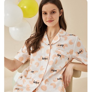 Conjuntos <span class=keywords><strong>de</strong></span> Pijamas <span class=keywords><strong>de</strong></span> Algodón Térmico Personalizados al por Mayor, Camiseta <span class=keywords><strong>de</strong></span> Manga Corta con Cuello en V y Pantalones Largos, Ropa <span class=keywords><strong>de</strong></span> Dormir para Mujer, Tela <span class=keywords><strong>de</strong></span> 180g, Casual - Product Image 2