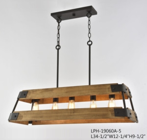 Lustre linéaire rustique à 5 lumières en bois et métal noir, éclairage suspendu industriel <span class=keywords><strong>pour</strong></span> îlot de <span class=keywords><strong>cuisine</strong></span> et salle à manger - Product Image 6