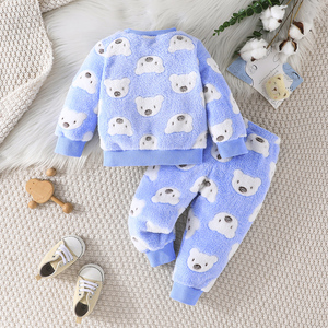 Ensemble deux pièces en toile peluche pour bébés garçons, collection automne/printemps, motif camouflage ours mignon, simple et chaud – Vente en gros usine - Product Image 2