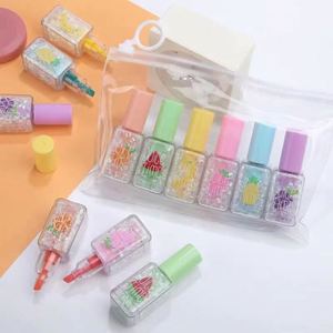 Lot de 6 stylos surligneurs promotionnels non effaçables, motif fruits à paillettes, 6 couleurs, taille mini, pointe de pinceau oblique - Product Image 2