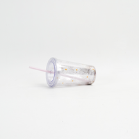 Gobelet en plastique transparent à double paroi de 16 oz pour boissons froides, réutilisable, promotionnel, avec paille et impression de logo personnalisé