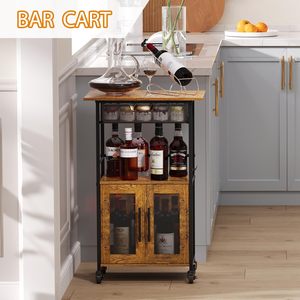 Chariot à café en bois avec armoire de rangement et roulettes, mobilier de cuisine moderne pour station à café ou à vin - Product Image 3