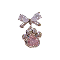 Boucles d'oreilles pendantes en cuivre plaqué avec nœud mignon, cœur rose, zircon cubique et patte de chat, idéales pour le quotidien des femmes, vente en gros